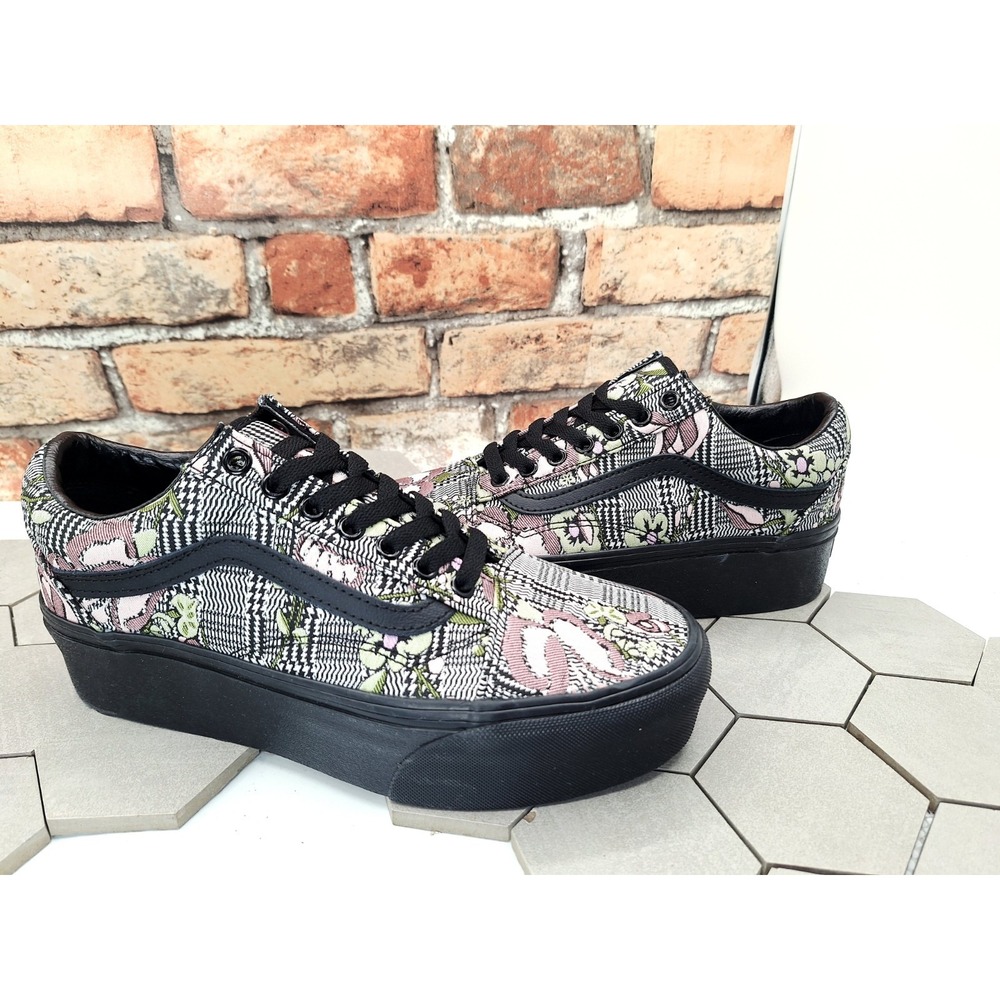 Vans Old Skool Stackform Tapestry Floral Black Platform Shoes Women 5.5 Youth 4